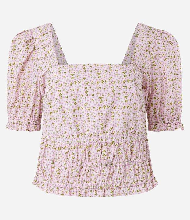 Blusa em Tricoline com Manga Bufante e Estampa Floral - 1