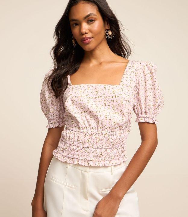 Blusa em Tricoline com Manga Bufante e Estampa Floral - 2