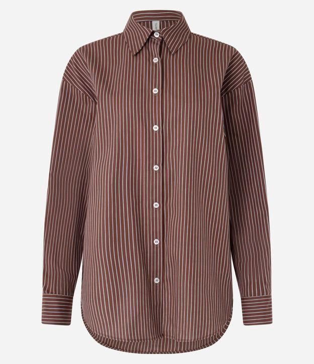 Camisa Oversized em Tricoline com Listras em Fio Tinto - 1