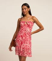 Vestido de Tule com Estampa Etnica Drapeado Frontal e Decote Gota - 1