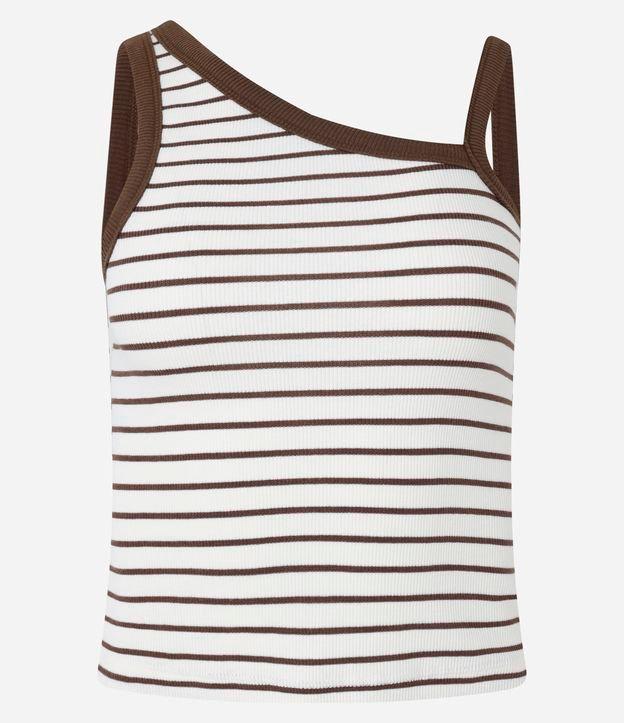 Blusa Regata em Ribana Listrada com Decote Assimétrico - 1