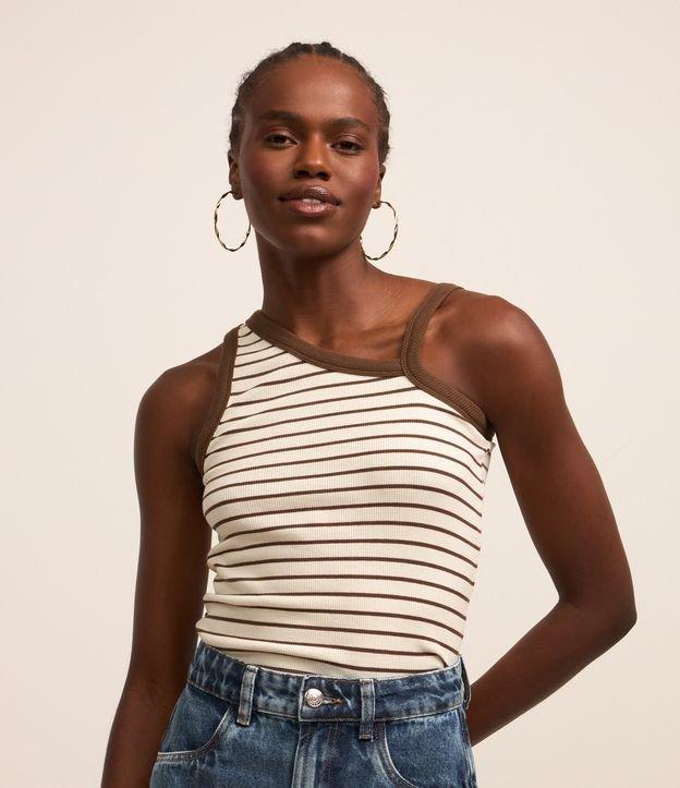 Blusa Regata em Ribana Listrada com Decote Assimétrico - 2
