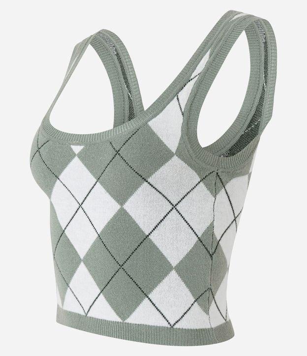 Blusa sem Manga em Jacquard com Estampa Xadrez Argyle - 1