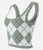 Blusa sem Manga em Jacquard com Estampa Xadrez Argyle - 1