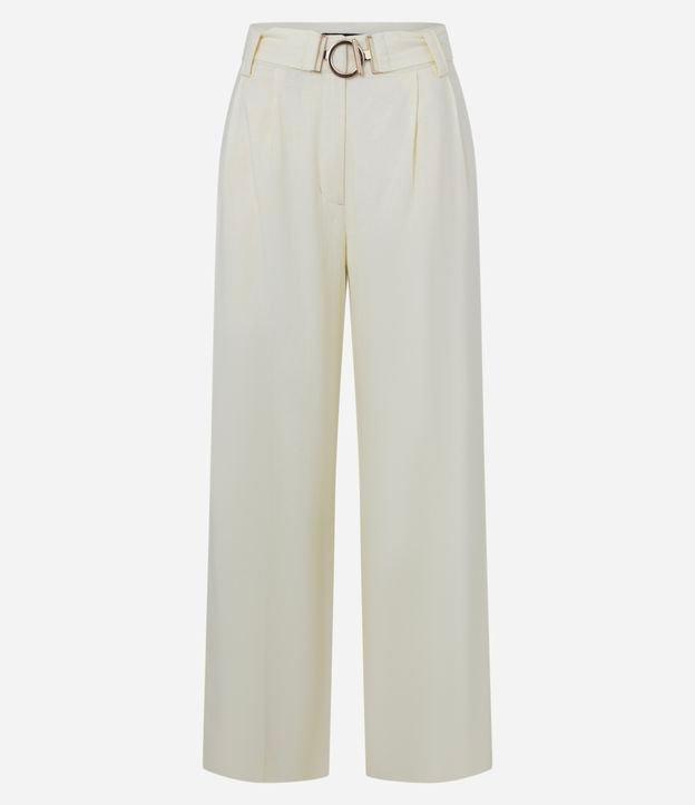 Calça Wide Leg em Viscolinho com Cintura Alta e Cinto com Fivela de Metal - 1