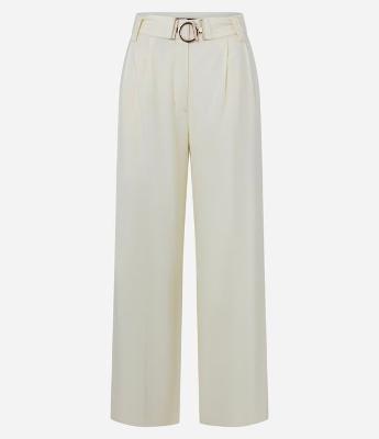 Calça Wide Leg em Viscolinho com Cintura Alta e Cinto com Fivela de Metal