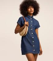 Vestido com Recorte na Cintura Manga Curta Denim - 1