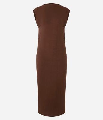 Vestido Midi Texturizado em Algodão com Fenda