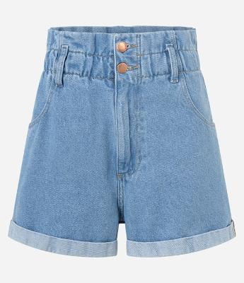 Short Baggy Cintura Alta em Jeans com Elástico e Barra Dobrada
