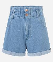 Short Baggy Cintura Alta em Jeans com Elástico e Barra Dobrada - 1