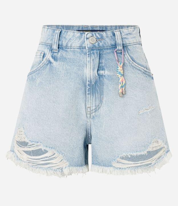 Short Slim em Jeans Dirty com Puídos e Chaveirinho - 1