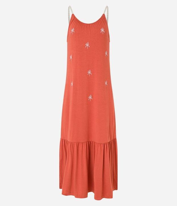 Vestido New Midi com Bordado de Coqueiros e Alças de Corda - 1