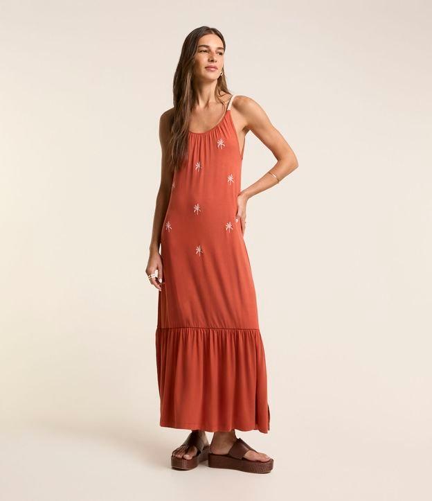 Vestido New Midi com Bordado de Coqueiros e Alças de Corda - 2