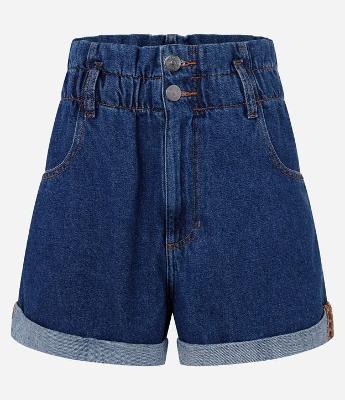 Short Baggy Jeans com Elástico na Cintura e Barra Dobrada