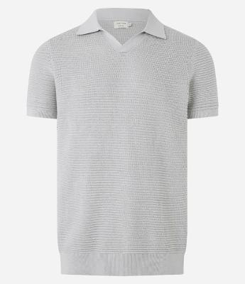 Camisa Polo em Algodão Canelada com Textura Horizontal