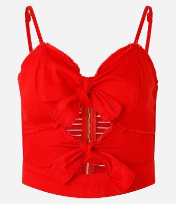 Blusa de Alça em Sarja com Laços e Detalhes Puídos