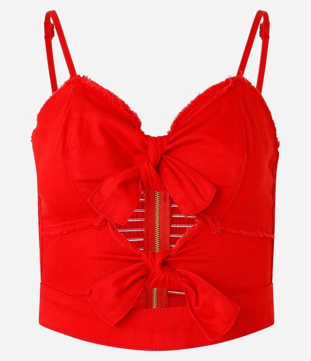 Blusa de Alça em Sarja com Laços e Detalhes Puídos - 1