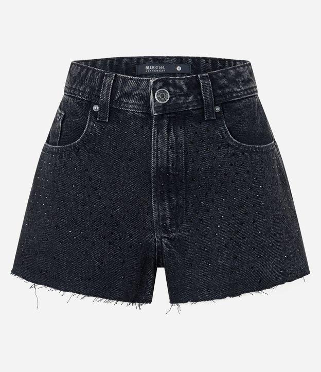 Short Boyfriend em Jeans com Brilhos e Barra a Fio - 1