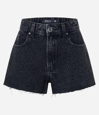 Short Boyfriend em Jeans com Brilhos e Barra a Fio