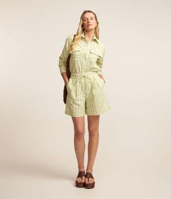 Short Cintura Alta em Sarja Listrado com Amarração