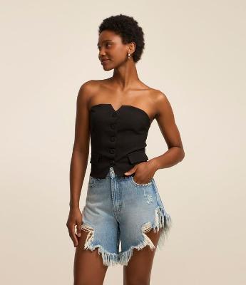 Bermuda Jeans Destroyer com Barra Desfiada