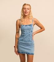 Vestido Curto em Jeans com Lavagem Dirty e Zíper nas Costas - 1