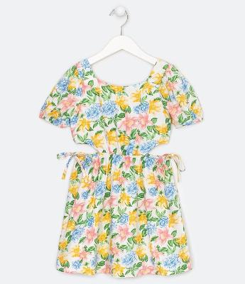 Vestido Infantil em Viscose Estampa Floral - Tam 5 a 14 anos