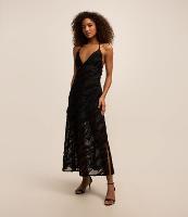 Vestido Frente Única Longo em Jacquard com Textura de Pelinhos - 1