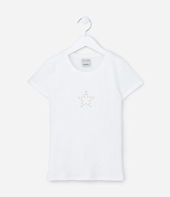 Blusa Infantil Canelada com Bordado de Estrela - Tam 5 a 14 anos