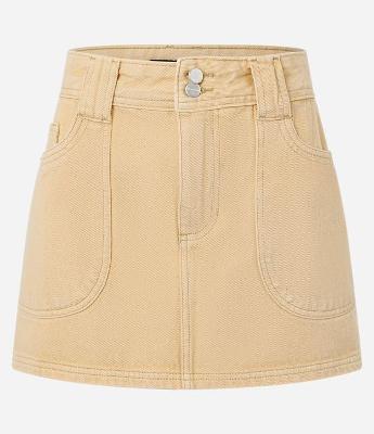 Saia Curta em Sarja com Botões Duplos e Bolso Carpinteiro