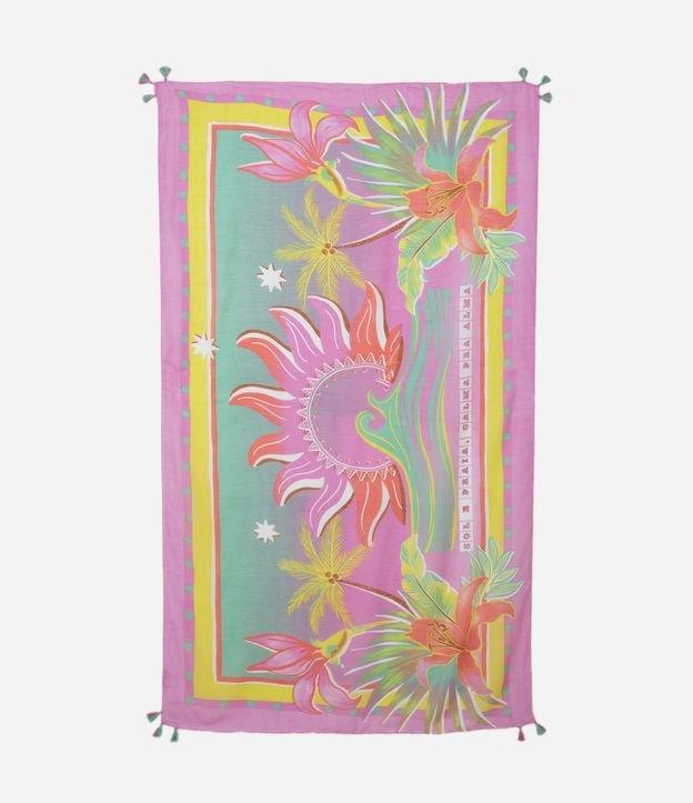 Canga de Praia em Chiffon com Estampa de Sol e Praia - 1