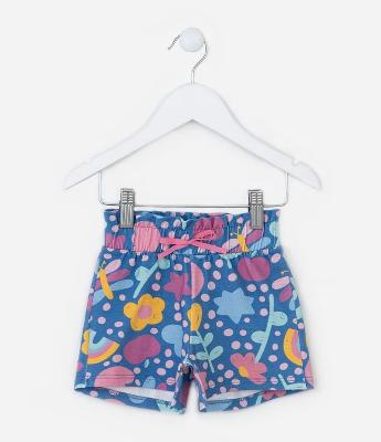 Short Infantil com Estampa Flores e Arco-Íris - Tam 1 a 5 Anos