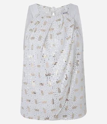 Blusa sem manga em Chiffon com Detalhes em Paetê