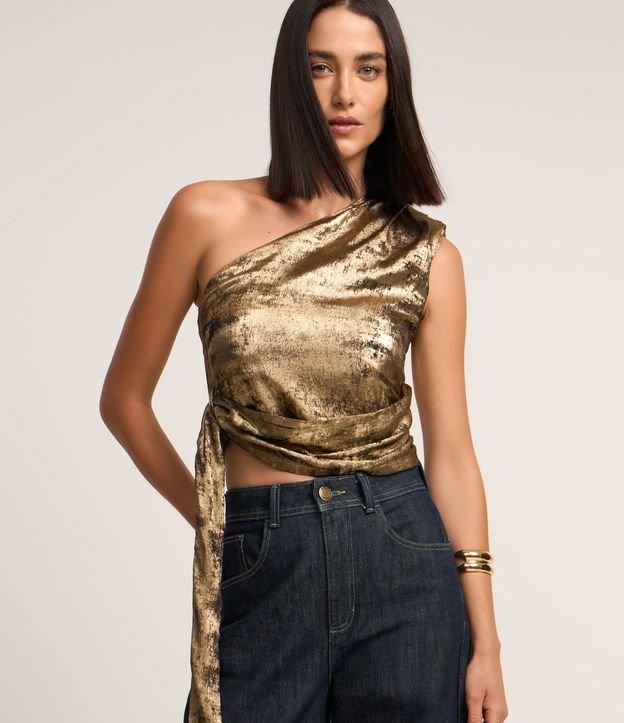 Blusa Ombro Só em Chiffon com Amarração e Detalhe Drapeado Frontal - 2