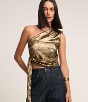 Blusa Ombro Só em Chiffon com Amarração e Detalhe Drapeado Frontal - 2