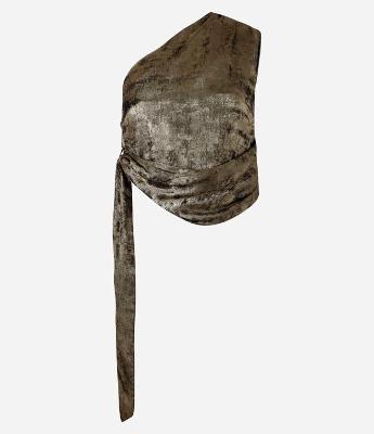 Blusa Ombro Só em Chiffon com Amarração e Detalhe Drapeado Frontal