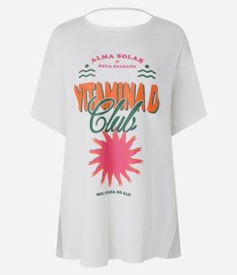 Saída De Praia Bata Em Viscose Com Estampa Vitamina D Club