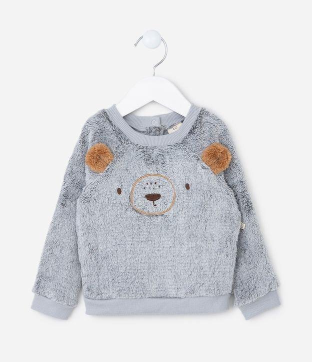 Blusão Infantil em Fleece com Bordado Cara de Urso - Tam 0 a 18 meses - 1
