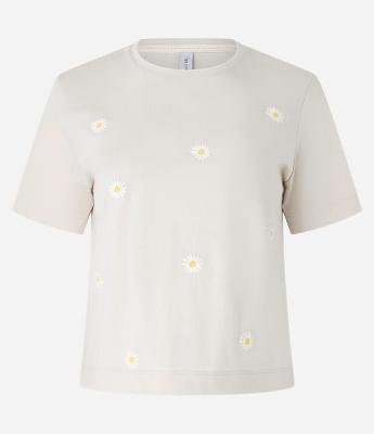 Blusa Baby Look em Algodão com Bordado de Margaridas