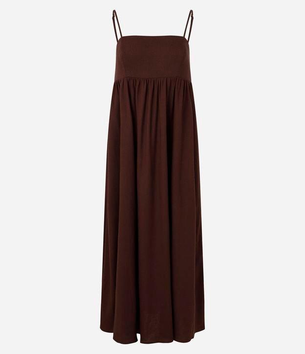 Vestido Long Midi em Tricoline com Alças Finas - 1