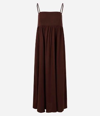 Vestido Long Midi em Tricoline com Alças Finas