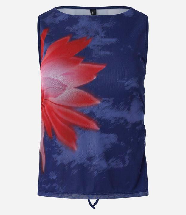 Blusa Sem Manga em Tule com Estampa de Flor de Lotus - 1