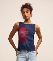 Blusa Sem Manga em Tule com Estampa de Flor de Lotus - 2