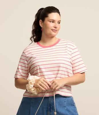 Blusa Box Listrada em Algodão Curve & Plus Size
