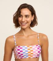 Biquíni Top Bandeau Em Microfibra Com Estampa Quadriculada - 2
