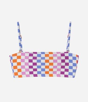 Biquíni Top Bandeau Em Microfibra Com Estampa Quadriculada