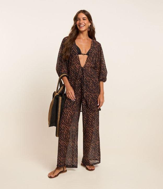Saída de Praia Calça em Chiffon Estampa Botânica - 2