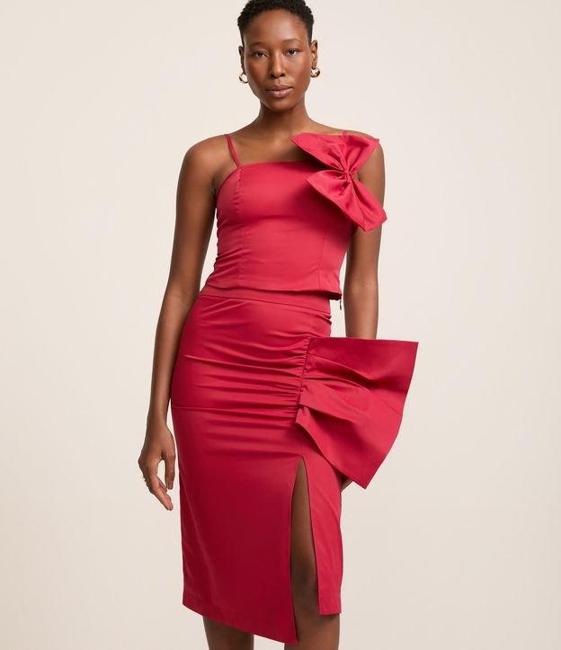 Saia Midi em Tecido Tecnológico com Fenda e Laço - 1