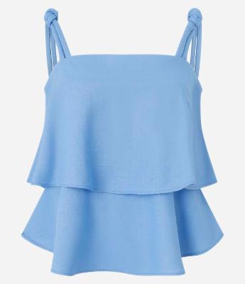 Blusa de Alça em Viscolinho com Babados Sobrepostos