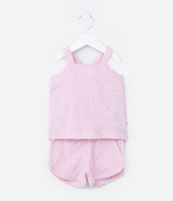 Conjunto Infantil com Textura Floral - Tam 0 a 18 meses